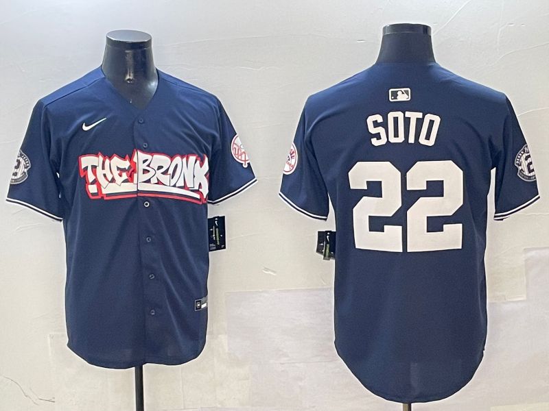 Men New York Yankees #22 Soto Drak Blue four generations Joint Name 2025 Nike MLB Jersey style 1->new york yankees->MLB Jersey